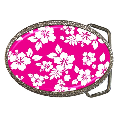 Pink Hawaiian Flowers Belt Buckle from ArtsNow.com Front