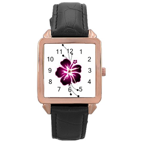 Pink Hawaiian Flower Rose Gold Leather Watch  from ArtsNow.com Front