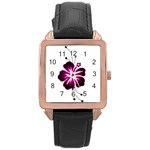 Pink Hawaiian Flower Rose Gold Leather Watch 