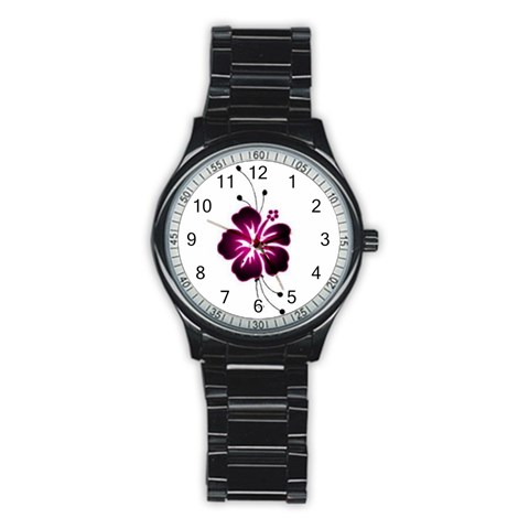 Pink Hawaiian Flower Stainless Steel Round Watch from ArtsNow.com Front