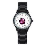 Pink Hawaiian Flower Stainless Steel Round Watch