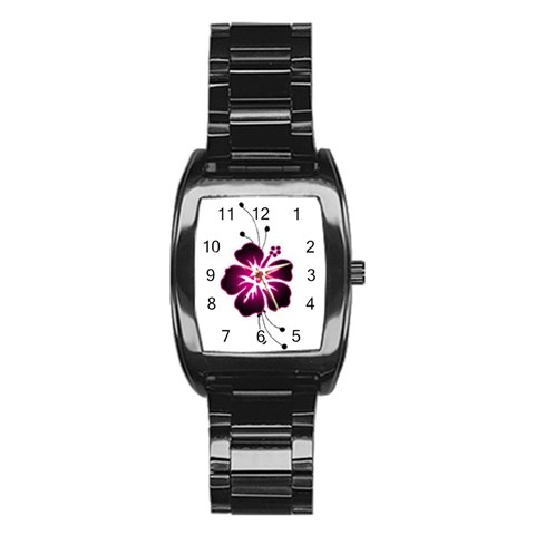 Pink Hawaiian Flower Stainless Steel Barrel Watch from ArtsNow.com Front