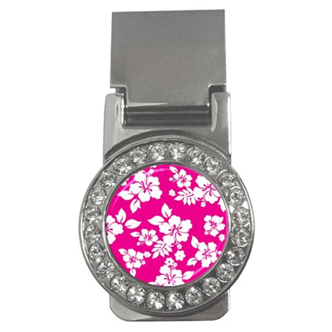 Pink Hawaiian Flowers Money Clip (CZ) from ArtsNow.com Front