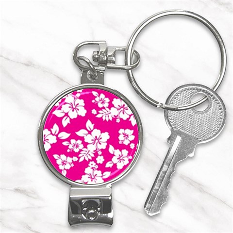 Pink Hawaiian Flowers Nail Clippers Key Chain from ArtsNow.com Front