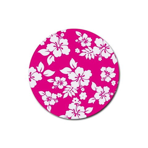 Pink Hawaiian Flowers Rubber Coaster (Round) from ArtsNow.com Front