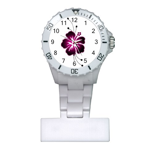 Pink Hawaiian Flower Plastic Nurses Watch from ArtsNow.com Front