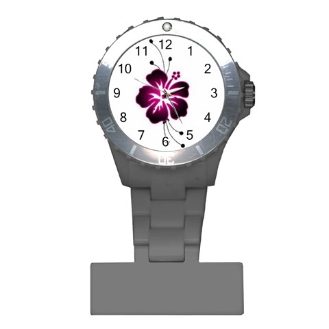 Pink Hawaiian Flower Plastic Nurses Watch from ArtsNow.com Front