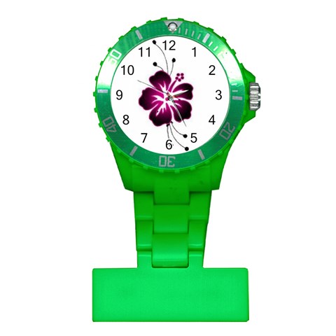 Pink Hawaiian Flower Plastic Nurses Watch from ArtsNow.com Front