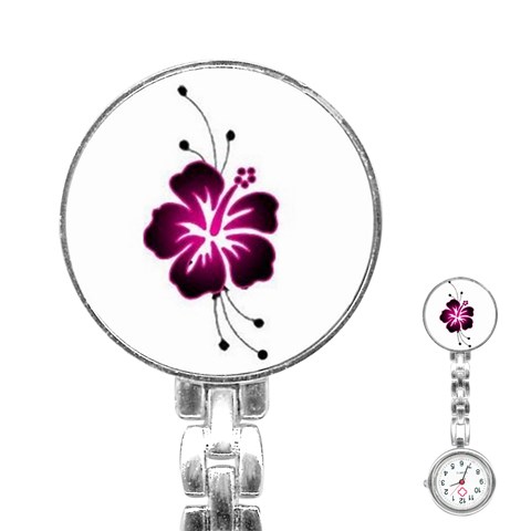 Pink Hawaiian Flower Stainless Steel Nurses Watch from ArtsNow.com Front