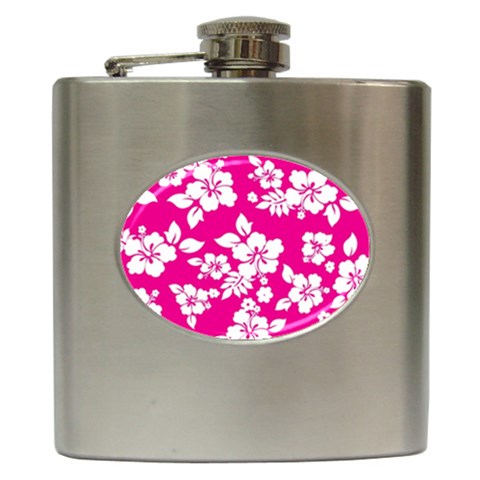 Pink Hawaiian Flowers Hip Flask (6 oz) from ArtsNow.com Front