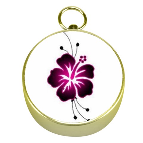 Pink Hawaiian Flower Gold Compass from ArtsNow.com Front