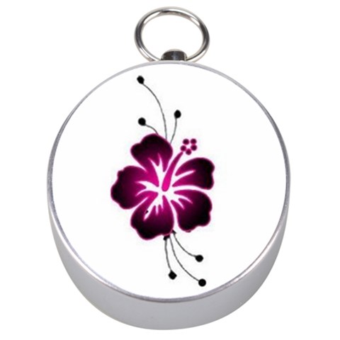 Pink Hawaiian Flower Silver Compass from ArtsNow.com Front