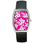 Pink Hawaiian Flowers Barrel Style Metal Watch