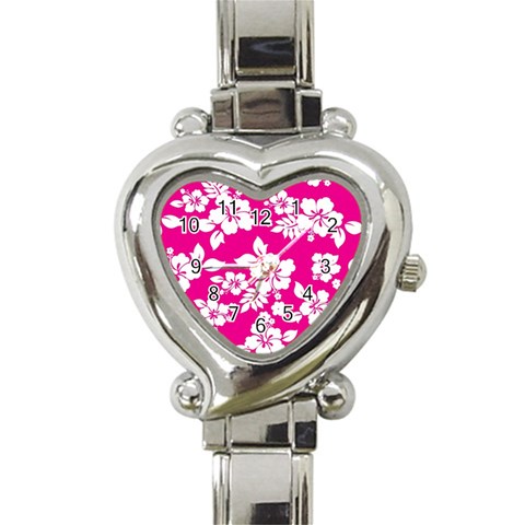 Pink Hawaiian Flowers Heart Italian Charm Watch from ArtsNow.com Front