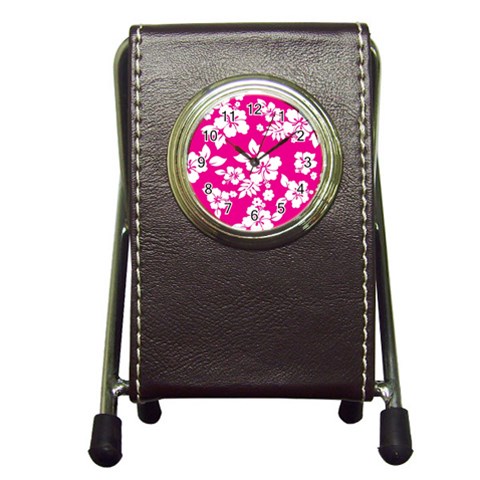 Pink Hawaiian Flowers Pen Holder Desk Clock from ArtsNow.com Front