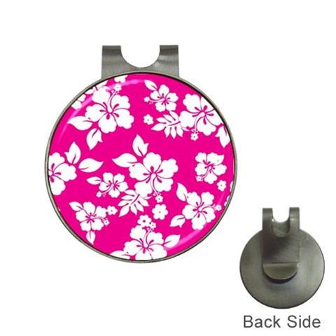 Pink Hawaiian Flowers Golf Ball Marker Hat Clip from ArtsNow.com Front