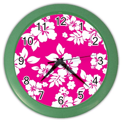 Pink Hawaiian Flowers Color Wall Clock from ArtsNow.com Front