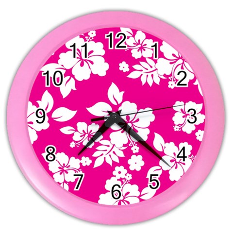 Pink Hawaiian Flowers Color Wall Clock from ArtsNow.com Front