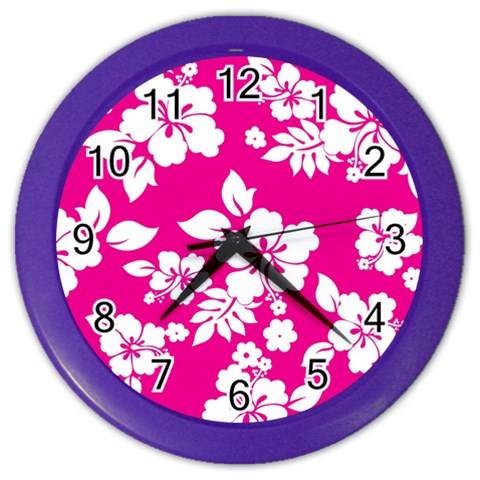 Pink Hawaiian Flowers Color Wall Clock from ArtsNow.com Front