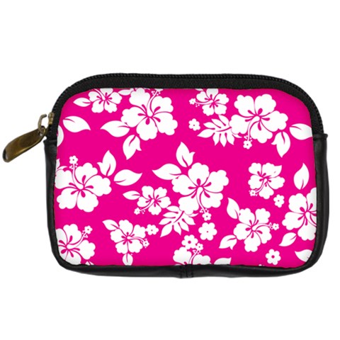 Pink Hawaiian Flowers Digital Camera Leather Case from ArtsNow.com Front