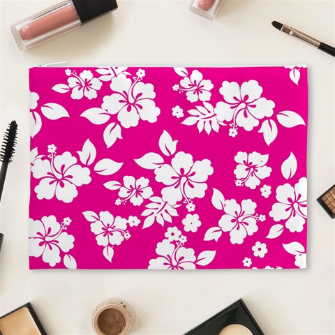 Pink Hawaiian Flowers Cosmetic Bag (XL) from ArtsNow.com Front