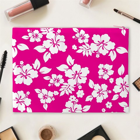 Pink Hawaiian Flowers Cosmetic Bag (XL) from ArtsNow.com Back