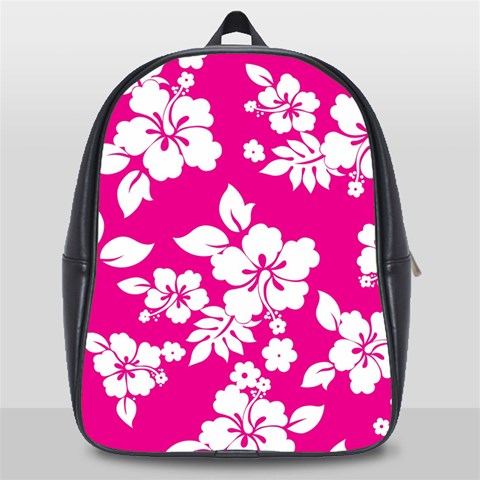 Pink Hawaiian Flowers School Bag (Large) from ArtsNow.com Front