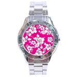 Pink Hawaiian Flowers Stainless Steel Analogue Watch