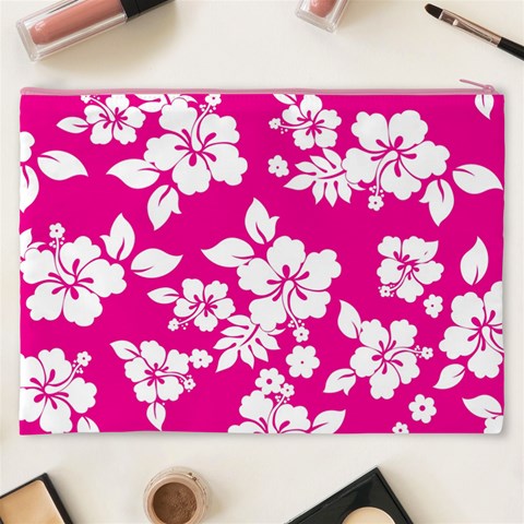 Pink Hawaiian Flowers Cosmetic Bag (XXXL) from ArtsNow.com Back