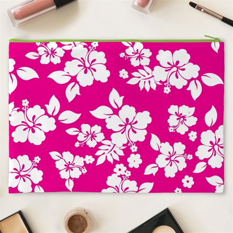 Pink Hawaiian Flowers Cosmetic Bag (XXXL) from ArtsNow.com Back