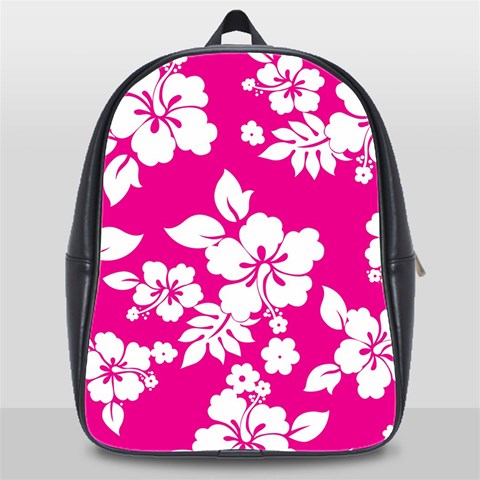 Pink Hawaiian Flowers School Bag (XL) from ArtsNow.com Front