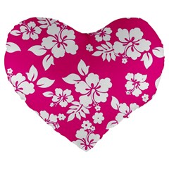 Pink Hawaiian Flowers Large 19  Premium Heart Shape Cushion from ArtsNow.com Front