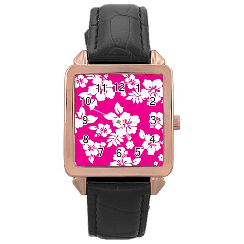 Pink Hawaiian Flowers Rose Gold Leather Watch  from ArtsNow.com Front