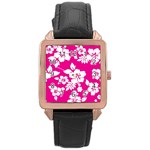 Pink Hawaiian Flowers Rose Gold Leather Watch 