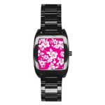 Pink Hawaiian Flowers Stainless Steel Barrel Watch