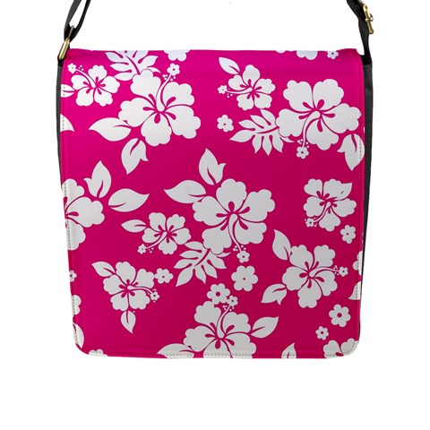 Pink Hawaiian Flowers Flap Closure Messenger Bag (L) from ArtsNow.com Front