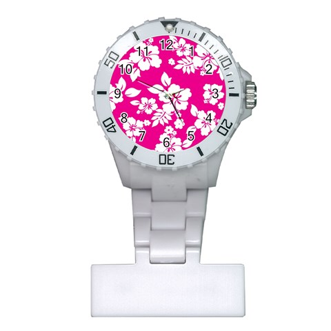 Pink Hawaiian Flowers Plastic Nurses Watch from ArtsNow.com Front