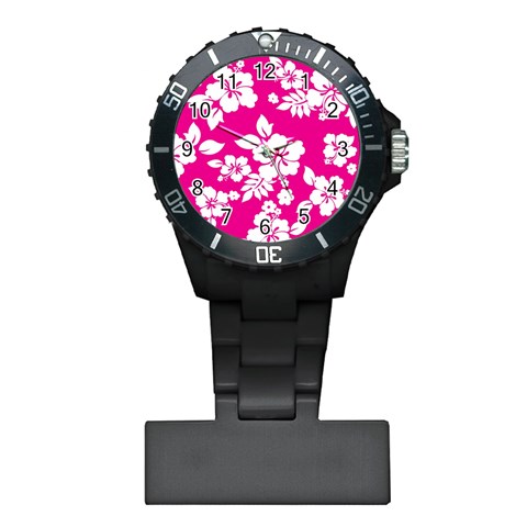 Pink Hawaiian Flowers Plastic Nurses Watch from ArtsNow.com Front