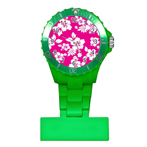 Pink Hawaiian Flowers Plastic Nurses Watch from ArtsNow.com Front