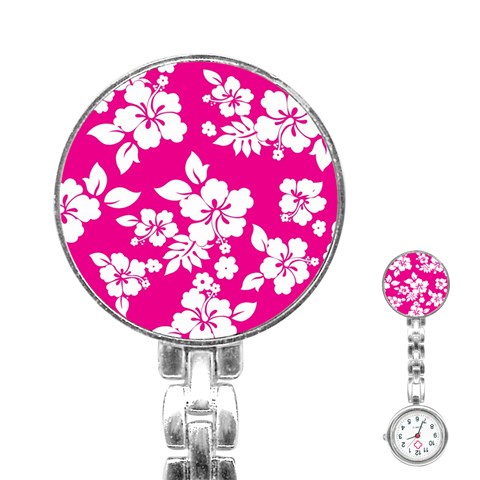 Pink Hawaiian Flowers Stainless Steel Nurses Watch from ArtsNow.com Front