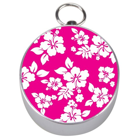 Pink Hawaiian Flowers Silver Compass from ArtsNow.com Front