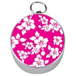 Pink Hawaiian Flowers Silver Compass