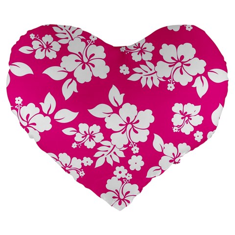 Pink Hawaiian Flowers Large 19  Premium Flano Heart Shape Cushion from ArtsNow.com Front