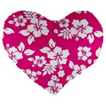 Pink Hawaiian Flowers Large 19  Premium Flano Heart Shape Cushion