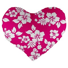 Pink Hawaiian Flowers Large 19  Premium Flano Heart Shape Cushion from ArtsNow.com Back