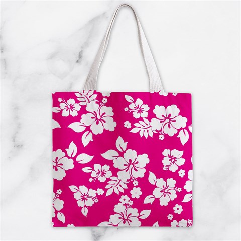 Pink Hawaiian Flowers Zipper Grocery Tote Bag from ArtsNow.com Front