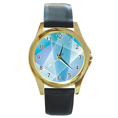 Blue Lights Round Gold Metal Watch from ArtsNow.com Front