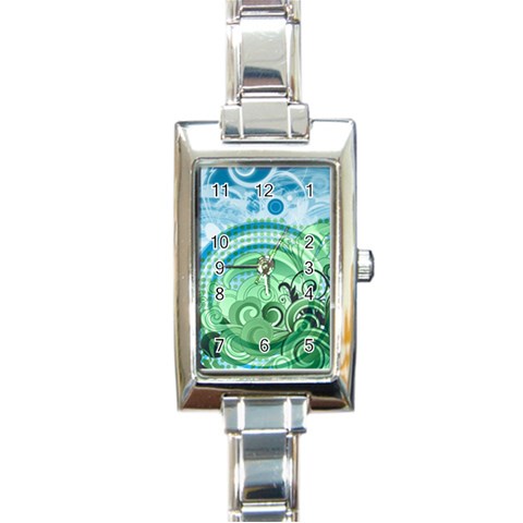 Blue Green Circle Design Rectangle Italian Charm Watch from ArtsNow.com Front