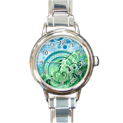 Blue Green Circle Design Round Italian Charm Watch from ArtsNow.com Front