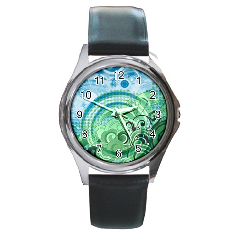 Blue Green Circle Design Round Metal Watch from ArtsNow.com Front